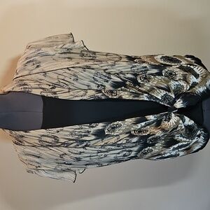 Dressbarn Womens Large Black & Cream Cardigan Blouse Short Sleeve Top